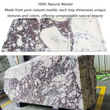 Marble Tray, 100% Genuine Natural Marble Stone Trays, Marble Trays for Decor Vanity, Bathroom Countertop, Kitchen Counter, Marble Storage Trays for Perfume, Cosmetics, Coffee, Jewelry, Etc