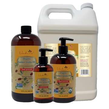 Verdana Organic Golden Jojoba Oil – 16 fl oz with Pump - USDA, Non GMO - Cold Pressed, Unrefined, Hexane Free - Bulk, Moisturizing Oil for Skin, Body, Face, Hair, Scalp, Nails and Cuticles