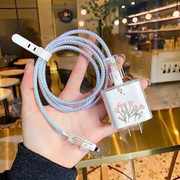 Charger Cover Protector for iPhone Charger Protector Cute Tulip Design,Cable Protector for iPhone Charger Cover,Cable Bites Charger Cord Protector Compatible with 18W/20W iPhone Charger (Tulip)