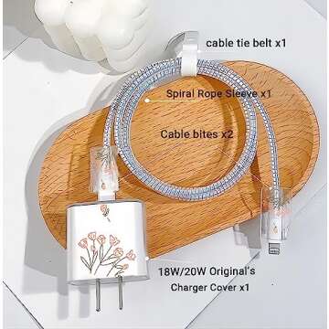 Charger Cover Protector for iPhone Charger Protector Cute Tulip Design,Cable Protector for iPhone Charger Cover,Cable Bites Charger Cord Protector Compatible with 18W/20W iPhone Charger (Tulip)