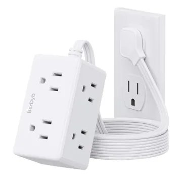 6Ft Flat Plug Small Power Strip,3-Side White Extension Cord with 6 Wide Outlets Extender,No Surge Pr...