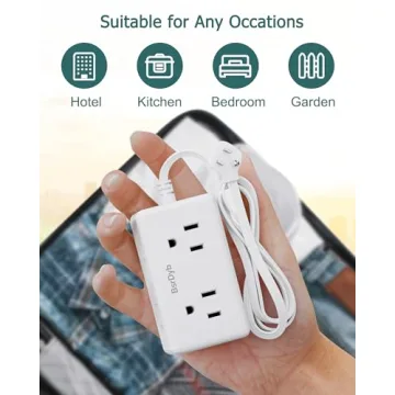 6Ft Flat Plug Small Power Strip,3-Side White Extension Cord with 6 Wide Outlets Extender,No Surge Protector,Cruise Ship Essentials,Multi Plug for College Dorm Home Office Travel,Wall Mount,ETL Listed