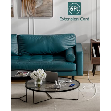 6Ft Flat Plug Small Power Strip,3-Side White Extension Cord with 6 Wide Outlets Extender,No Surge Protector,Cruise Ship Essentials,Multi Plug for College Dorm Home Office Travel,Wall Mount,ETL Listed