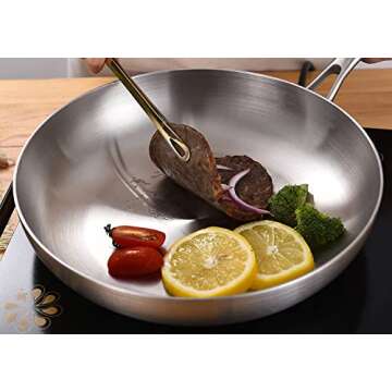 LOLYKITCH 12 Inch Tri-Ply Stainless Steel Frying Pan,Skillet,Induction Cooking Pan,Dishwasher and Oven Safe,Heavy Duty and Detachable Handle.