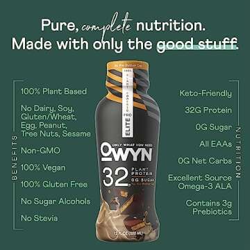 OWYN Only What You Need Pro Elite Vegan Plant Based High Protein Keto Shake, No Nut Butter Cup, Zero Sugar, 32g Protein, Omega-3, Prebiotics, Superfoods Greens for Workout and Recovery, 0g Net Carbs