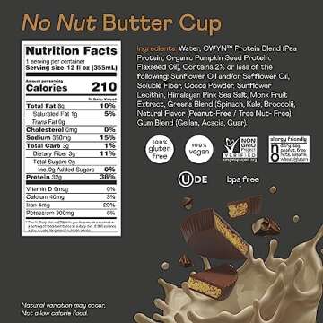 OWYN Only What You Need Pro Elite Vegan Plant Based High Protein Keto Shake, No Nut Butter Cup, Zero Sugar, 32g Protein, Omega-3, Prebiotics, Superfoods Greens for Workout and Recovery, 0g Net Carbs