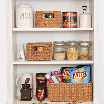 StorageWorks Hand-Woven Storage Baskets, Imitation Wicker Baskets for Shelves, Walnut, Set of 3 (1PC Large, 2PCS Medium)