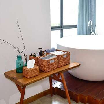 StorageWorks Hand-Woven Storage Baskets, Imitation Wicker Baskets for Shelves, Walnut, Set of 3 (1PC Large, 2PCS Medium)