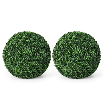 Goplus 2 PCS 19 Inch Artificial Plant Topiary Ball, Round Faux Boxwood Balls Outdoor, Garden Spheres...