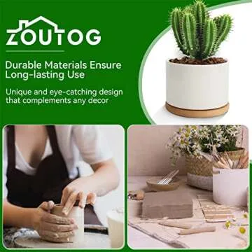 Stylish ZOUTOG Succulent Pot Set with Bamboo Trays 6-Pack