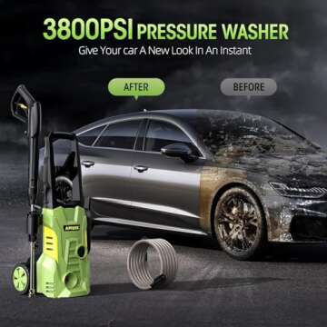 Electric High Pressure Washer - Duede Portable Washer with 23 FT Water Outlet & 6.6 FT Inlet Hose, Steel Spray Wand, Foam-Adjustable Cannon, 4 Nozzle Set, Cleans Car/Patio/Fence/Window, 3800PSI 2.4GPM