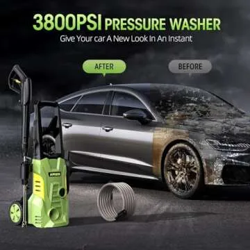 Electric High Pressure Washer - Duede Portable Washer with 23 FT Water Outlet & 6.6 FT Inlet Hose, Steel Spray Wand, Foam-Adjustable Cannon, 4 Nozzle Set, Cleans Car/Patio/Fence/Window, 3800PSI 2.4GPM