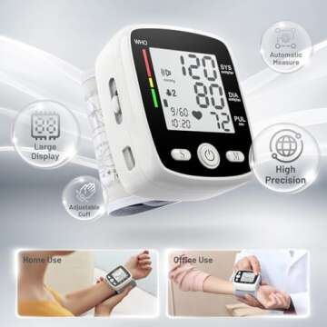 Blood Pressure Monitor Digital Wrist BP Machine Automatic BP Cuff with 2 Users 180 Memory Voice Larg...