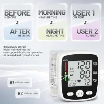 Blood Pressure Monitor Digital Wrist BP Machine Automatic BP Cuff with 2 Users 180 Memory Voice Large LCD Display Adjustable Cuff USB Charging Carrying Case, Black