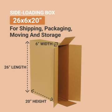 AVIDITI Shipping Side Loading Boxes Large, 26"L x 6"W x 20"H 10-Pack | Corrugated Cardboard Box for ...