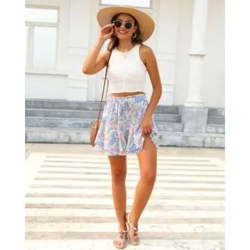 Aoudery Flowy Shorts for Women Casual Boho Floral Skorts Ruffle Mini Skirts Running Tennis Butterfly Shorts Chiffon Shorts - Floral Pink S