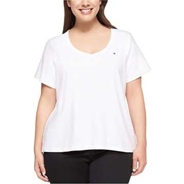 Tommy Hilfiger Women's Short Sleeve V-Neck T-Shirt - Classic Elegance in White