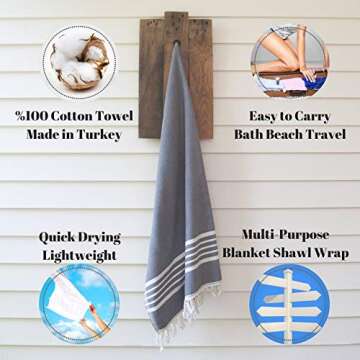 The Loomia Turkish Beach Towel - Sia Series (100% Cotton, Size Extra Large, Grey)