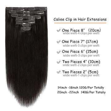 Caliee Clip-in Human Hair Extensions - 20Inch, Brown, Double Weft, 7Pcs, 140g