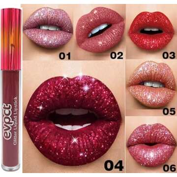 evpct 6Pcs Long Lasting Glitter Liquid Lipstick Set