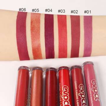evpct 6Pcs Long Lasting Glitter Liquid Lipstick Set