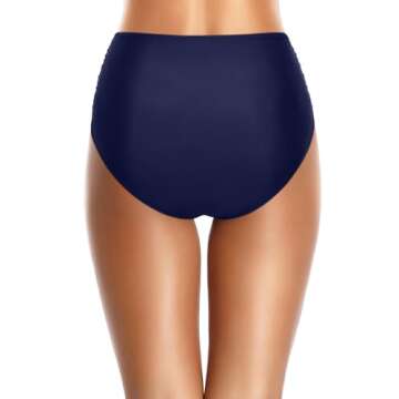 Holipick Navy Blue Bathing Suit Bottoms for Women - High Waisted Bikini Bottoms Ruched Tummy Control...