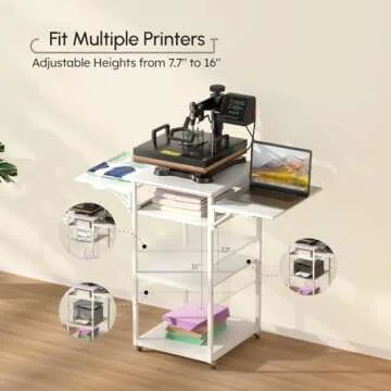 𝐂𝐫𝐚𝐟𝐢𝐭 Movable Heat Press Table with Charging Station, Crafit 4 Tier Foldable Heat Press Stand with Pull-Out Tray for Heat Transfer Sublimation Printer Sublimation Transfer Machine Organization
