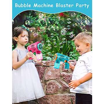 HOPOCO 2 Bubble Guns for Kids, Bubble Machine Automatic Bubble Blower with Bubble Solution, Bubble Maker for Bubble Blaster Party Favors, Birthday Gift, Easter Outdoors Activity for Boy & Girl (Blue)