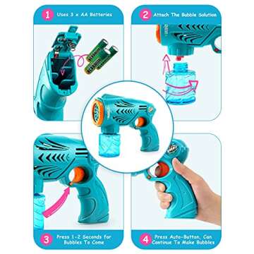 HOPOCO 2 Bubble Guns for Kids, Bubble Machine Automatic Bubble Blower with Bubble Solution, Bubble Maker for Bubble Blaster Party Favors, Birthday Gift, Easter Outdoors Activity for Boy & Girl (Blue)