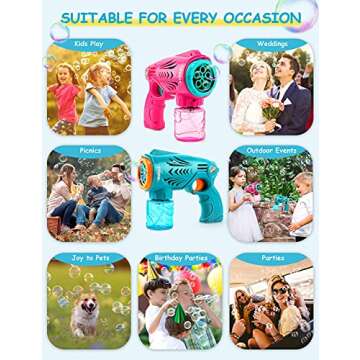 HOPOCO 2 Bubble Guns for Kids, Bubble Machine Automatic Bubble Blower with Bubble Solution, Bubble Maker for Bubble Blaster Party Favors, Birthday Gift, Easter Outdoors Activity for Boy & Girl (Blue)
