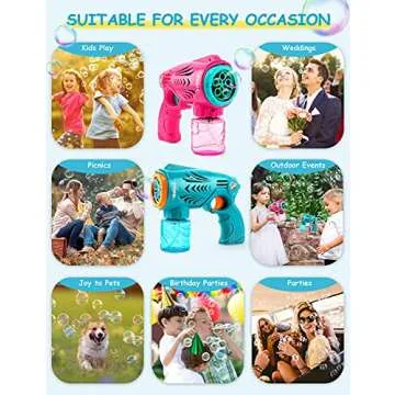 HOPOCO 2 Bubble Guns for Kids, Bubble Machine Automatic Bubble Blower with Bubble Solution, Bubble Maker for Bubble Blaster Party Favors, Birthday Gift, Easter Outdoors Activity for Boy & Girl (Blue)