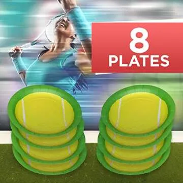 Havercamp 8 Count Tennis Theme 7" Round Party Dessert Paper Plates
