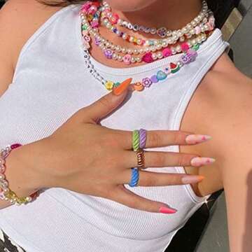 QINGGE French Heart Press on Nails Short Glossy Fake Nails Hot pink and Orange False Nails with Pattern Stick on Nails Nude Acrylic Nails Summer Glue on Nails for Women 24Pcs