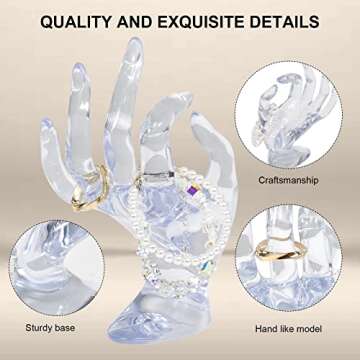 DI QIU REN Hand Form Ring Holder Jewelry Display Holder, Clear Room Decor Aesthetic Bracelet Ring Watch Stand Support Holder Preppy Jewelry Holder for Y2k Room Decor