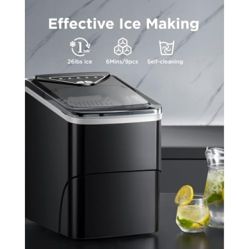 Compact Self-Cleaning Ice Maker - 26 Lbs Daily
