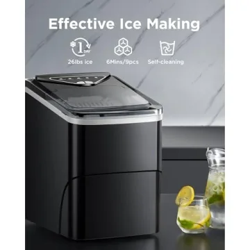 Compact Self-Cleaning Ice Maker - 26 Lbs Daily