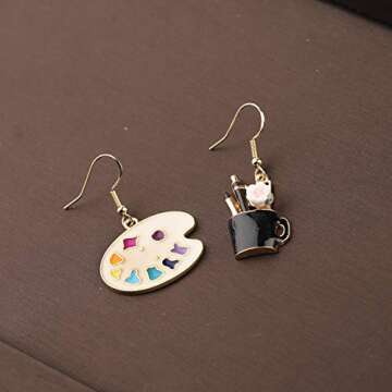 CENWA Colorful Artist Paint Palette and Paint Brush Pendant Drop Earrings Painter Artist Jewelry Gif...