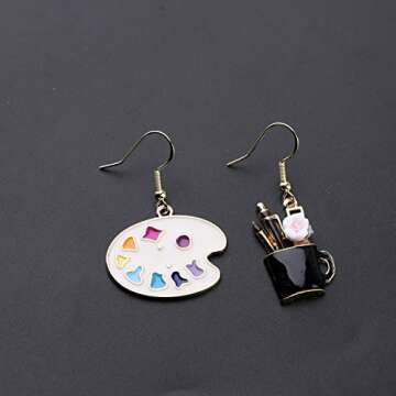 CENWA Colorful Artist Paint Palette and Paint Brush Pendant Drop Earrings Painter Artist Jewelry Gift for Art Teacher Art Student (Artist earrings mix)