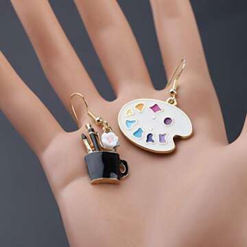 CENWA Colorful Artist Paint Palette and Paint Brush Pendant Drop Earrings Painter Artist Jewelry Gift for Art Teacher Art Student (Artist earrings mix)