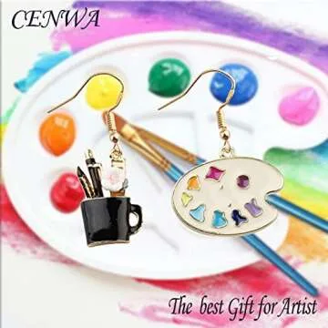 CENWA Colorful Artist Paint Palette and Paint Brush Pendant Drop Earrings Painter Artist Jewelry Gift for Art Teacher Art Student (Artist earrings mix)