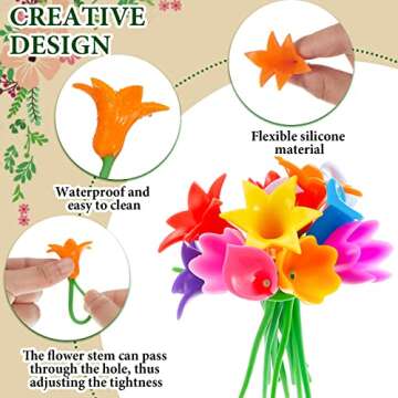 12 Pcs Christmas Floral Wine Charms Calla Lily Drink Markers Tulip Silicone Wine Marker for Identification Cocktail Martini Wine Wedding Bachelorette Party Glass Favors