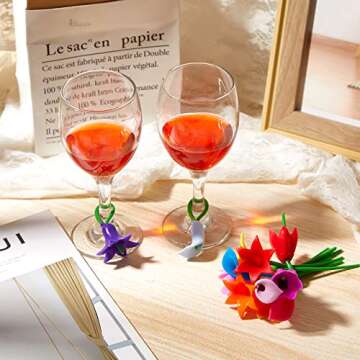12 Pcs Christmas Floral Wine Charms Calla Lily Drink Markers Tulip Silicone Wine Marker for Identification Cocktail Martini Wine Wedding Bachelorette Party Glass Favors