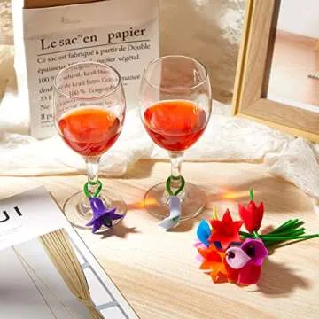 Colorful 12 Pcs Floral Wine Charms for Any Occasion