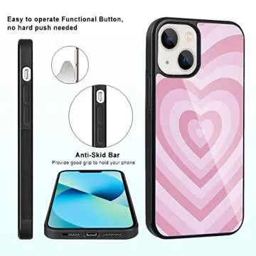TEAUGHT Compatible with iPhone 13 Case (2021) 6.1 inch, Cute Pattern Pink Love Heart + Screen Protector Tire Shockproof Cover, Designed for iPhone 13 Case for Girls Women