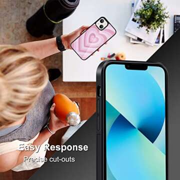 TEAUGHT Compatible with iPhone 13 Case (2021) 6.1 inch, Cute Pattern Pink Love Heart + Screen Protector Tire Shockproof Cover, Designed for iPhone 13 Case for Girls Women