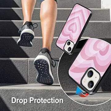 TEAUGHT Compatible with iPhone 13 Case (2021) 6.1 inch, Cute Pattern Pink Love Heart + Screen Protector Tire Shockproof Cover, Designed for iPhone 13 Case for Girls Women