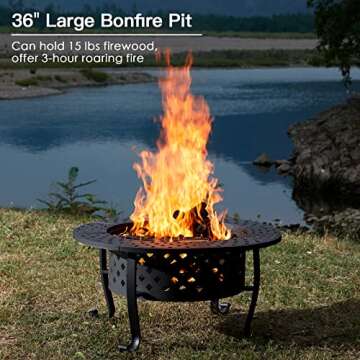 PaPaJet 36 Inch Fire Pit with 2 Grill, Outdoor Wood Burning Firepit with Lid, Metal Round Table for Backyard Patio Garden Picnic Camping Bonfire
