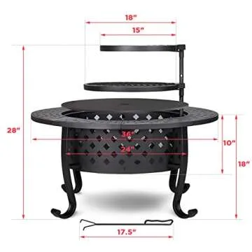 PaPaJet 36 Inch Fire Pit with 2 Grill, Outdoor Wood Burning Firepit with Lid, Metal Round Table for Backyard Patio Garden Picnic Camping Bonfire