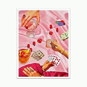 Vintage Pink Poker Posters Cute Funny Cocktail Casino Dice Chips Canvas Wall Art Cool Funky Alcohol ...