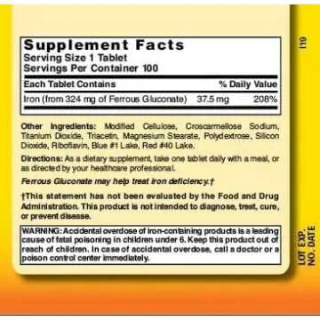 Nature's Blend Ferrous Gluconate Tablets - 324 mg, 100 Count